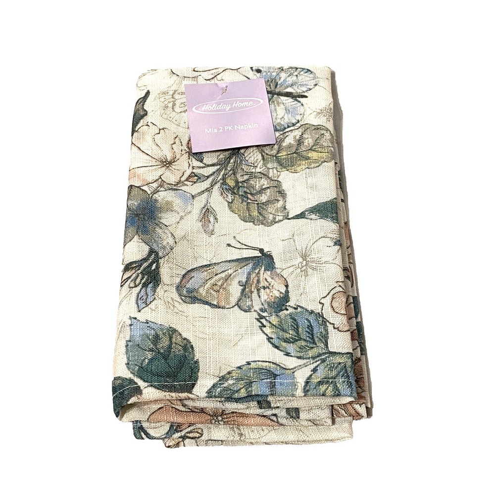 holiday home 2 pack cloth reusable napkins spring butterflies floral flowers